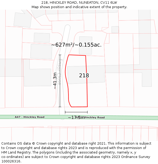 218, HINCKLEY ROAD, NUNEATON, CV11 6LW: Plot and title map