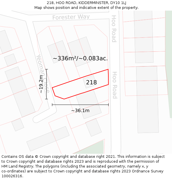218, HOO ROAD, KIDDERMINSTER, DY10 1LJ: Plot and title map