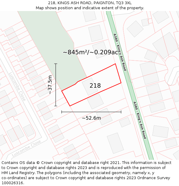 218, KINGS ASH ROAD, PAIGNTON, TQ3 3XL: Plot and title map