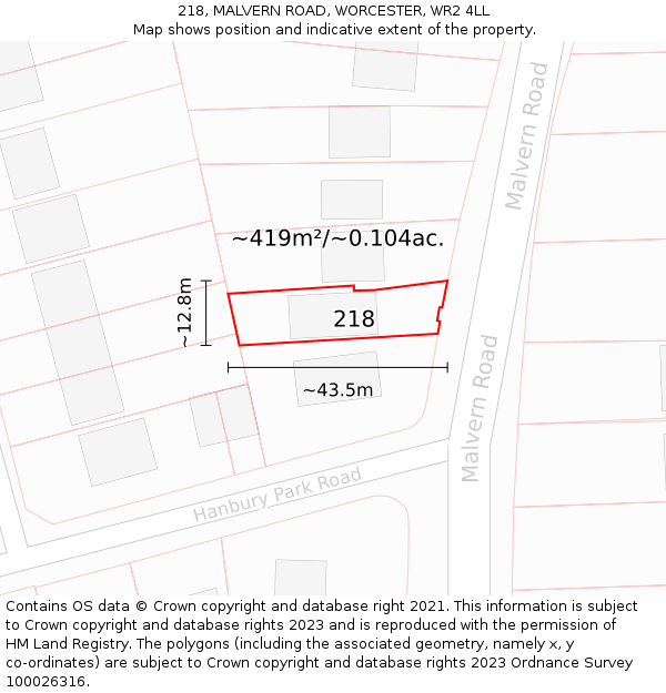 218, MALVERN ROAD, WORCESTER, WR2 4LL: Plot and title map