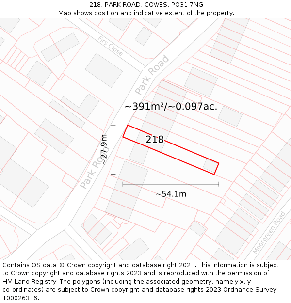 218, PARK ROAD, COWES, PO31 7NG: Plot and title map