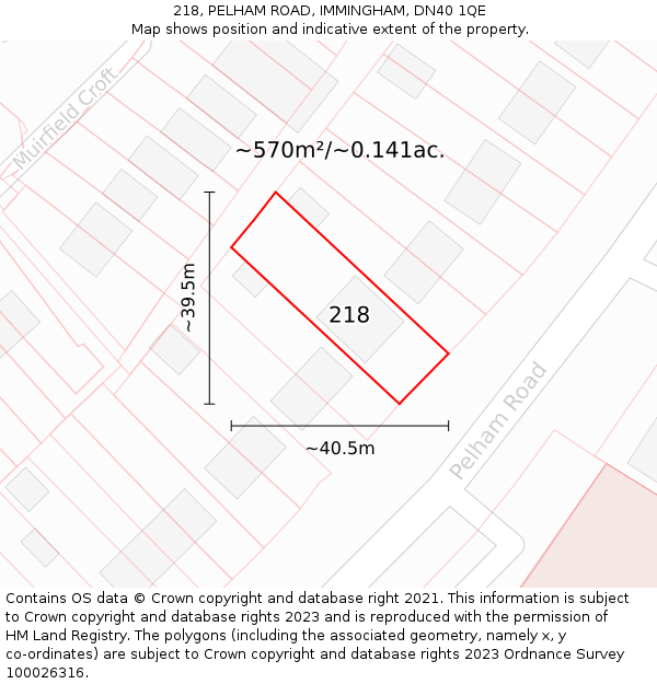 218, PELHAM ROAD, IMMINGHAM, DN40 1QE: Plot and title map