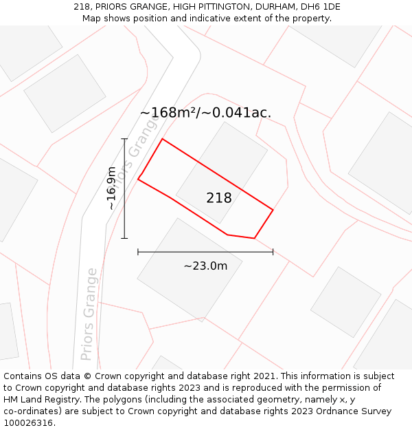 218, PRIORS GRANGE, HIGH PITTINGTON, DURHAM, DH6 1DE: Plot and title map