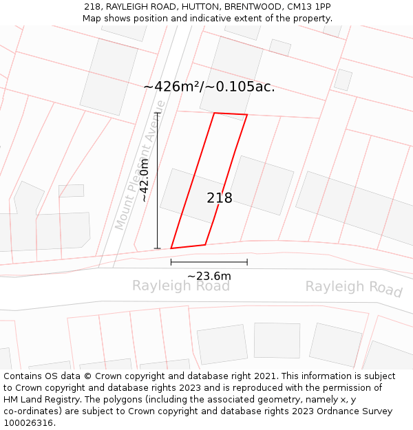 218, RAYLEIGH ROAD, HUTTON, BRENTWOOD, CM13 1PP: Plot and title map
