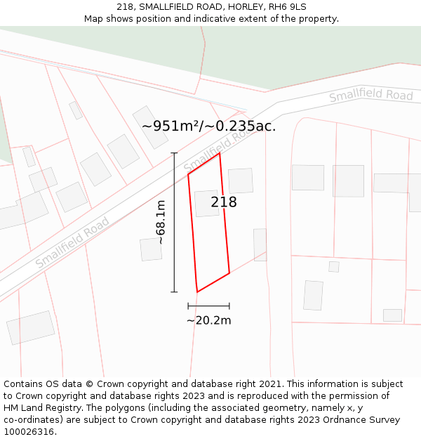 218, SMALLFIELD ROAD, HORLEY, RH6 9LS: Plot and title map