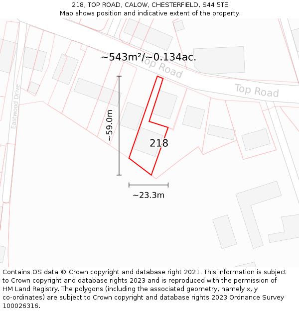 218, TOP ROAD, CALOW, CHESTERFIELD, S44 5TE: Plot and title map