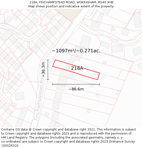 218A, FINCHAMPSTEAD ROAD, WOKINGHAM, RG40 3HB: Plot and title map