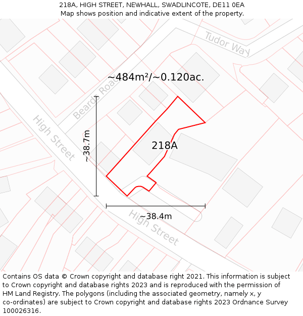218A, HIGH STREET, NEWHALL, SWADLINCOTE, DE11 0EA: Plot and title map