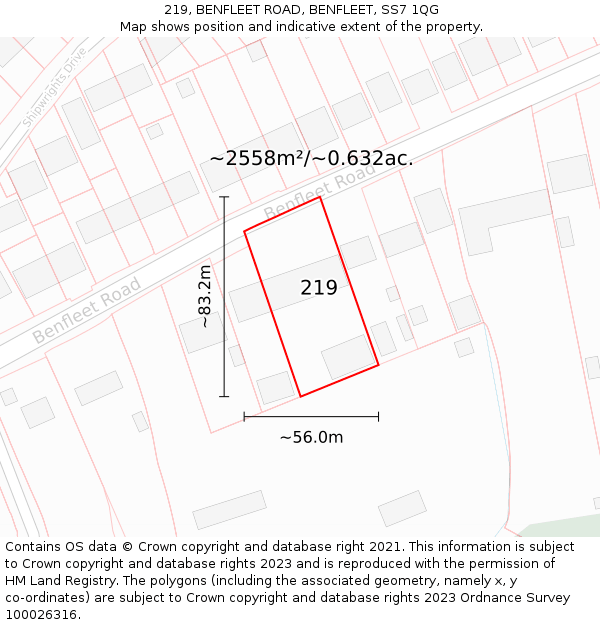 219, BENFLEET ROAD, BENFLEET, SS7 1QG: Plot and title map