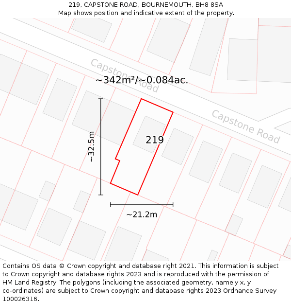 219, CAPSTONE ROAD, BOURNEMOUTH, BH8 8SA: Plot and title map