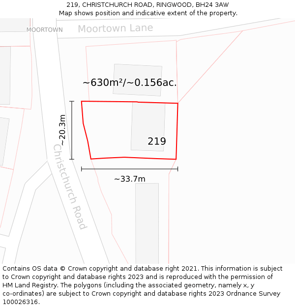 219, CHRISTCHURCH ROAD, RINGWOOD, BH24 3AW: Plot and title map
