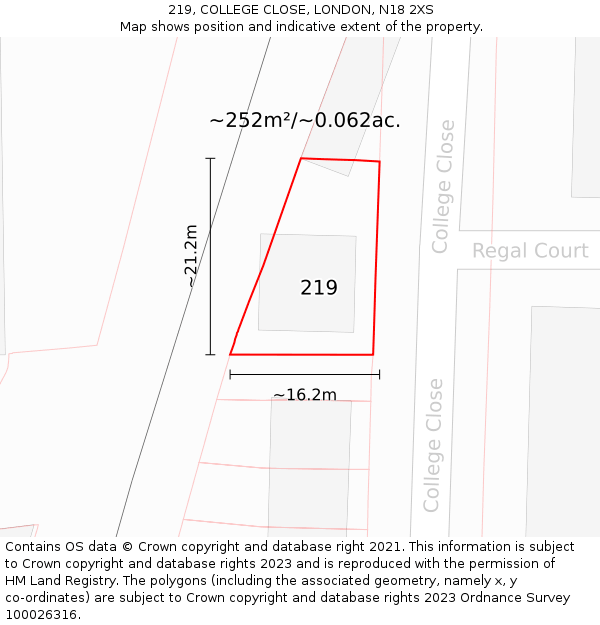 219, COLLEGE CLOSE, LONDON, N18 2XS: Plot and title map