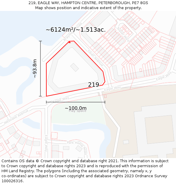 219, EAGLE WAY, HAMPTON CENTRE, PETERBOROUGH, PE7 8GS: Plot and title map