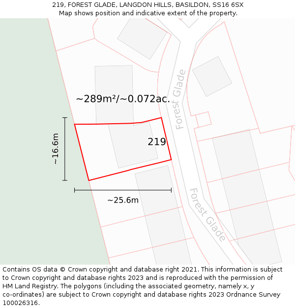 219, FOREST GLADE, LANGDON HILLS, BASILDON, SS16 6SX: Plot and title map
