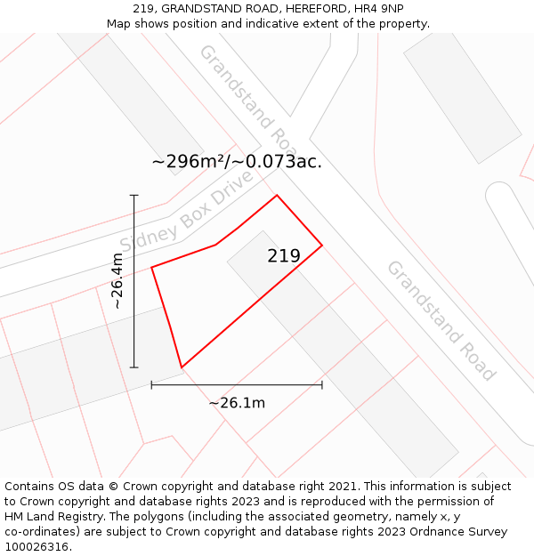 219, GRANDSTAND ROAD, HEREFORD, HR4 9NP: Plot and title map