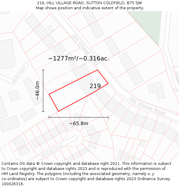 219, HILL VILLAGE ROAD, SUTTON COLDFIELD, B75 5JW: Plot and title map