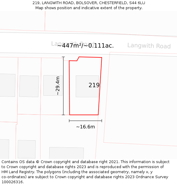 219, LANGWITH ROAD, BOLSOVER, CHESTERFIELD, S44 6LU: Plot and title map
