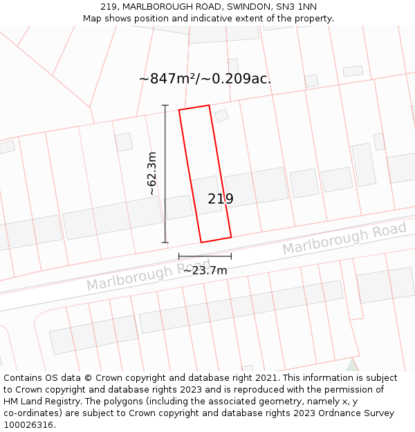 219, MARLBOROUGH ROAD, SWINDON, SN3 1NN: Plot and title map