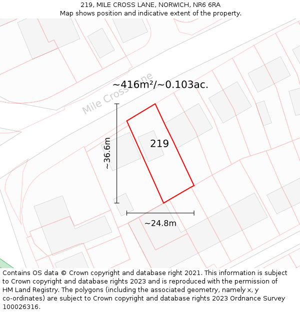 219, MILE CROSS LANE, NORWICH, NR6 6RA: Plot and title map