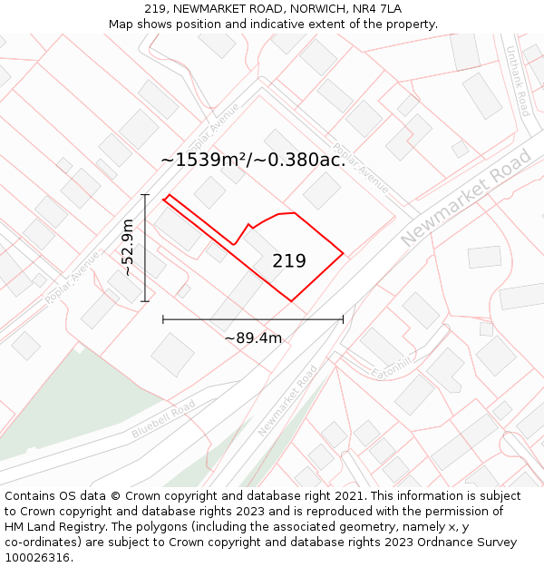 219, NEWMARKET ROAD, NORWICH, NR4 7LA: Plot and title map