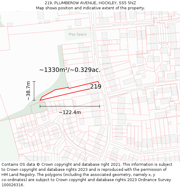 219, PLUMBEROW AVENUE, HOCKLEY, SS5 5NZ: Plot and title map