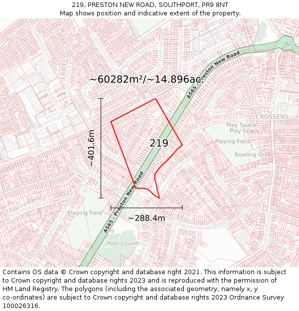 219, PRESTON NEW ROAD, SOUTHPORT, PR9 8NT: Plot and title map