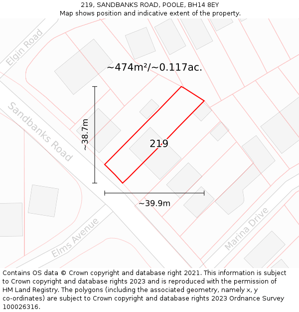 219, SANDBANKS ROAD, POOLE, BH14 8EY: Plot and title map
