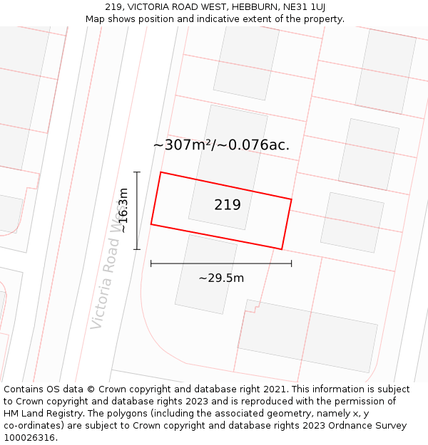 219, VICTORIA ROAD WEST, HEBBURN, NE31 1UJ: Plot and title map