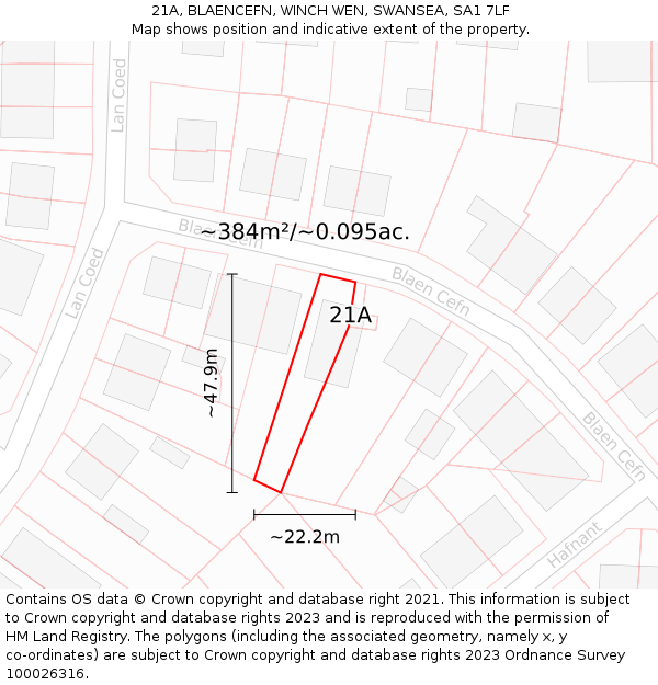 21A, BLAENCEFN, WINCH WEN, SWANSEA, SA1 7LF: Plot and title map