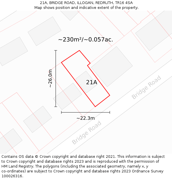 21A, BRIDGE ROAD, ILLOGAN, REDRUTH, TR16 4SA: Plot and title map