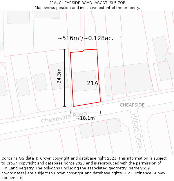 21A, CHEAPSIDE ROAD, ASCOT, SL5 7QR: Plot and title map