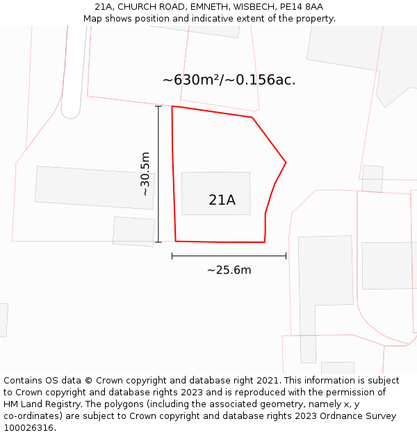 21A, CHURCH ROAD, EMNETH, WISBECH, PE14 8AA: Plot and title map