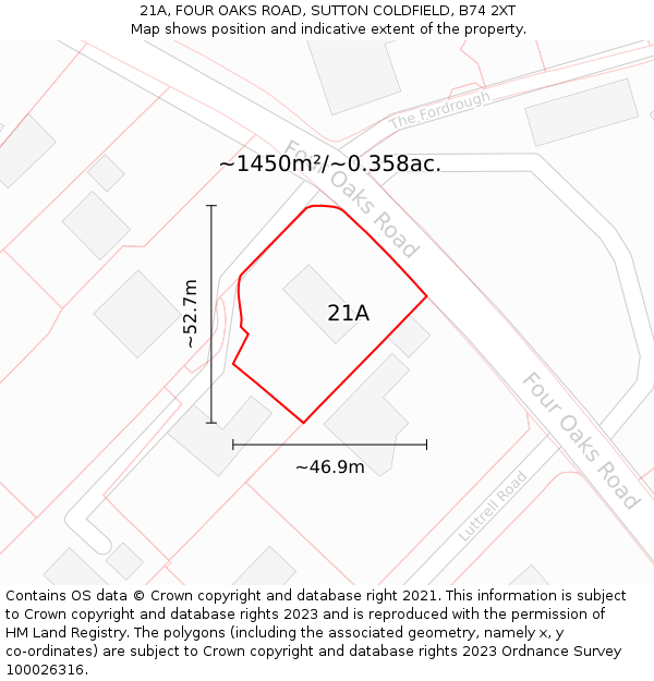 21A, FOUR OAKS ROAD, SUTTON COLDFIELD, B74 2XT: Plot and title map