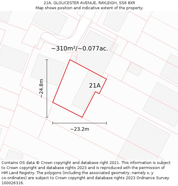 21A, GLOUCESTER AVENUE, RAYLEIGH, SS6 8XR: Plot and title map