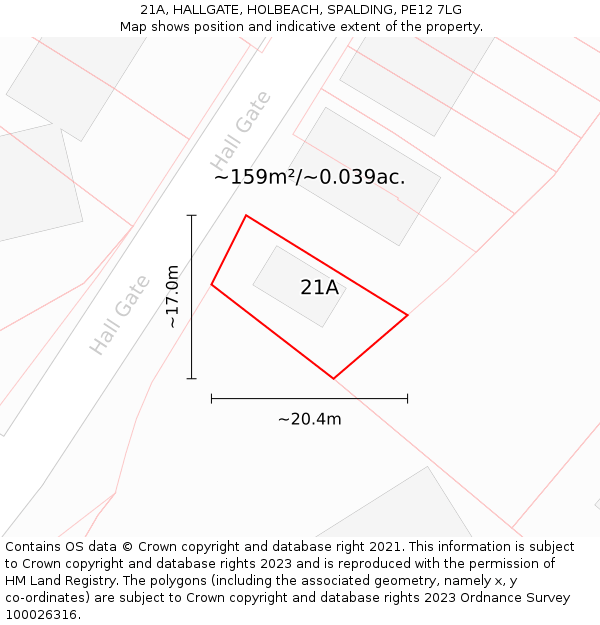 21A, HALLGATE, HOLBEACH, SPALDING, PE12 7LG: Plot and title map