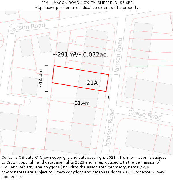21A, HANSON ROAD, LOXLEY, SHEFFIELD, S6 6RF: Plot and title map