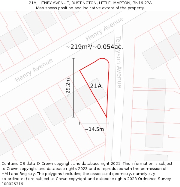 21A, HENRY AVENUE, RUSTINGTON, LITTLEHAMPTON, BN16 2PA: Plot and title map