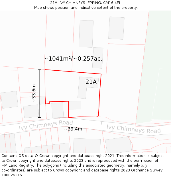 21A, IVY CHIMNEYS, EPPING, CM16 4EL: Plot and title map