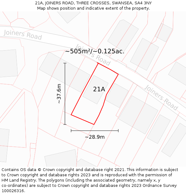 21A, JOINERS ROAD, THREE CROSSES, SWANSEA, SA4 3NY: Plot and title map