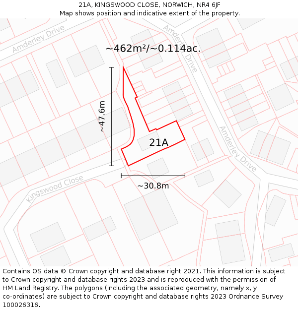 21A, KINGSWOOD CLOSE, NORWICH, NR4 6JF: Plot and title map
