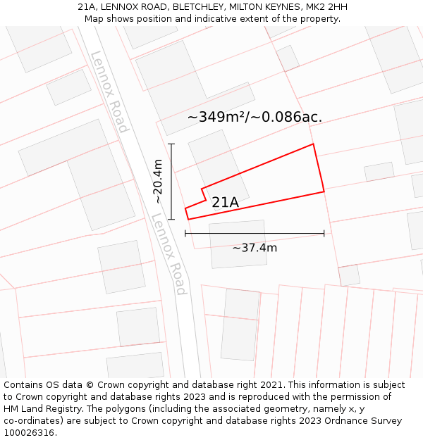 21A, LENNOX ROAD, BLETCHLEY, MILTON KEYNES, MK2 2HH: Plot and title map