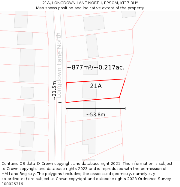 21A, LONGDOWN LANE NORTH, EPSOM, KT17 3HY: Plot and title map
