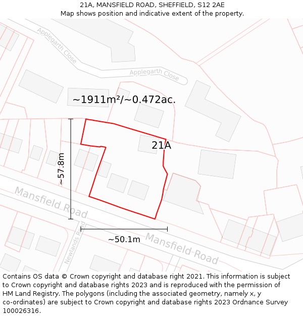21A, MANSFIELD ROAD, SHEFFIELD, S12 2AE: Plot and title map