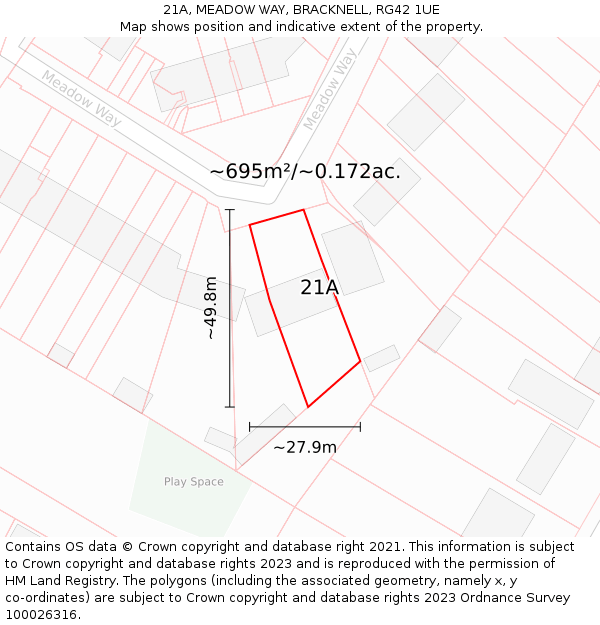 21A, MEADOW WAY, BRACKNELL, RG42 1UE: Plot and title map