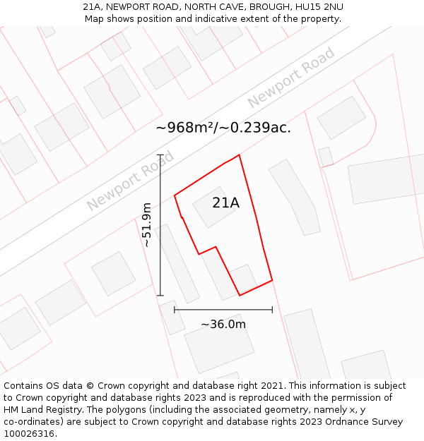 21A, NEWPORT ROAD, NORTH CAVE, BROUGH, HU15 2NU: Plot and title map