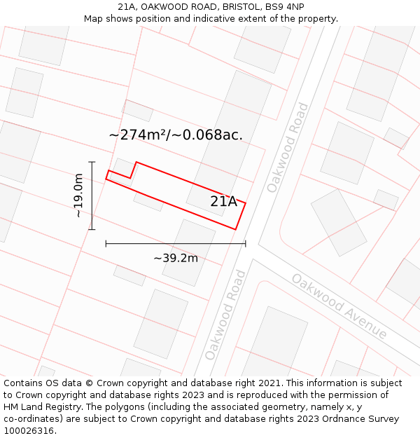 21A, OAKWOOD ROAD, BRISTOL, BS9 4NP: Plot and title map