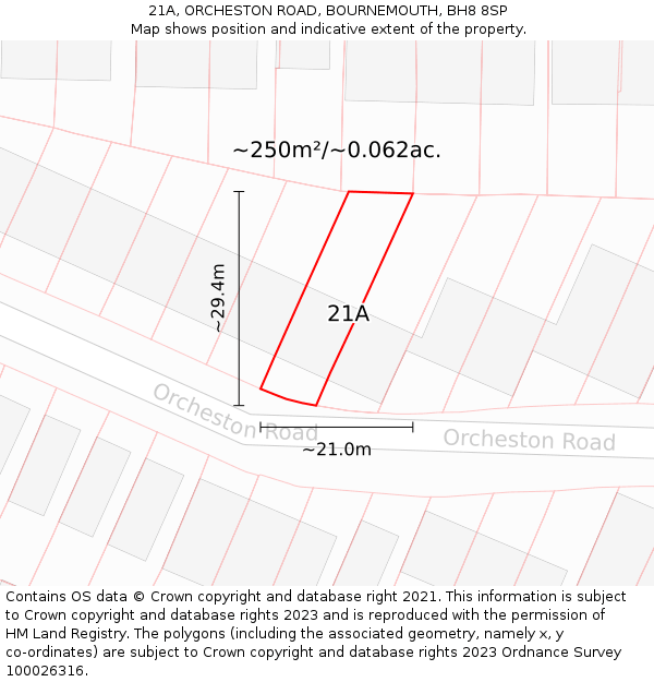 21A, ORCHESTON ROAD, BOURNEMOUTH, BH8 8SP: Plot and title map