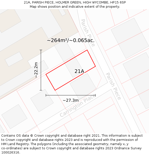 21A, PARISH PIECE, HOLMER GREEN, HIGH WYCOMBE, HP15 6SP: Plot and title map