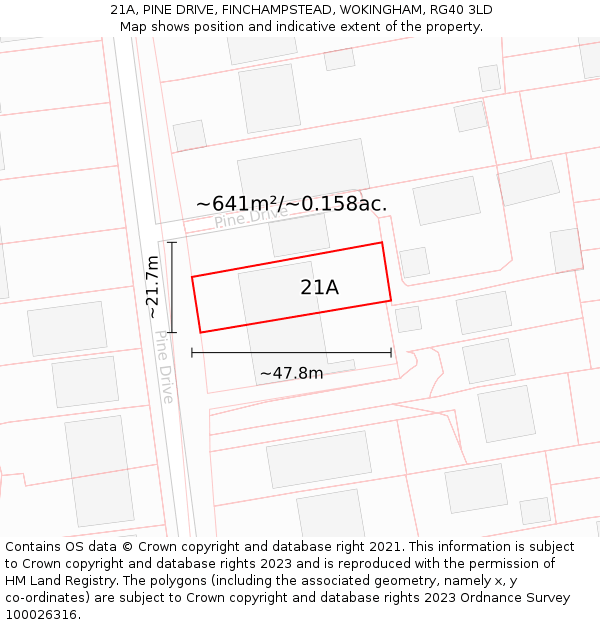 21A, PINE DRIVE, FINCHAMPSTEAD, WOKINGHAM, RG40 3LD: Plot and title map