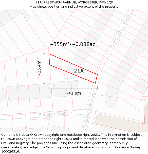 21A, PRESTWICH AVENUE, WORCESTER, WR5 1QF: Plot and title map